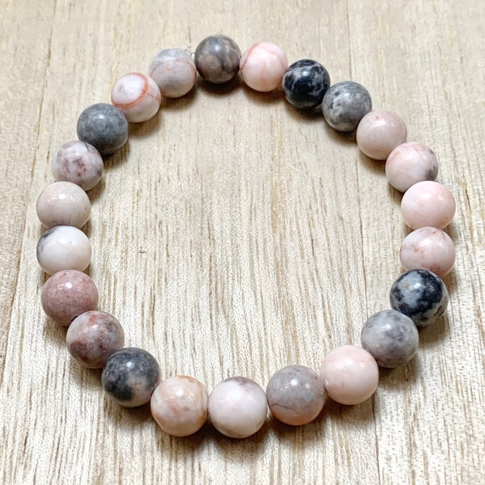 8mm Pink & Gray Jasper Chakra Stretch Bracelet - Picture 6 of 8